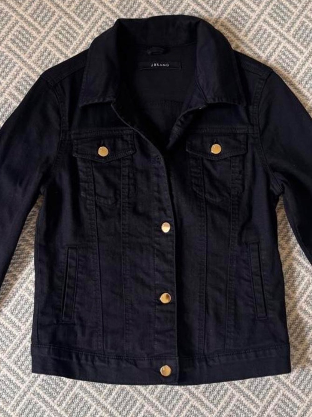 J Brand “Harlow” Dark Gothic Black Denim Jacket with Gold Buttons - Picture 14 of 16